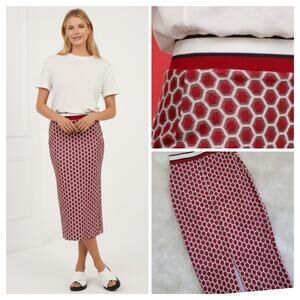 GP & J Baker X H&M Red White Honeycomb Pattern Pencil Skirt Limited Edition XS